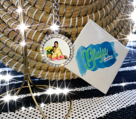 Custom Circle Photo Keychain with Rhinestones