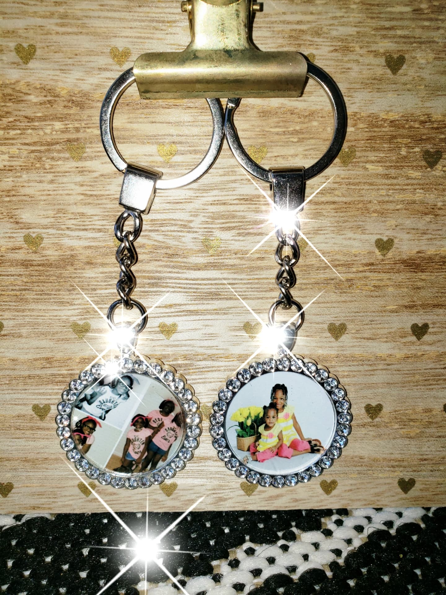 Custom Circle Photo Keychain with Rhinestones