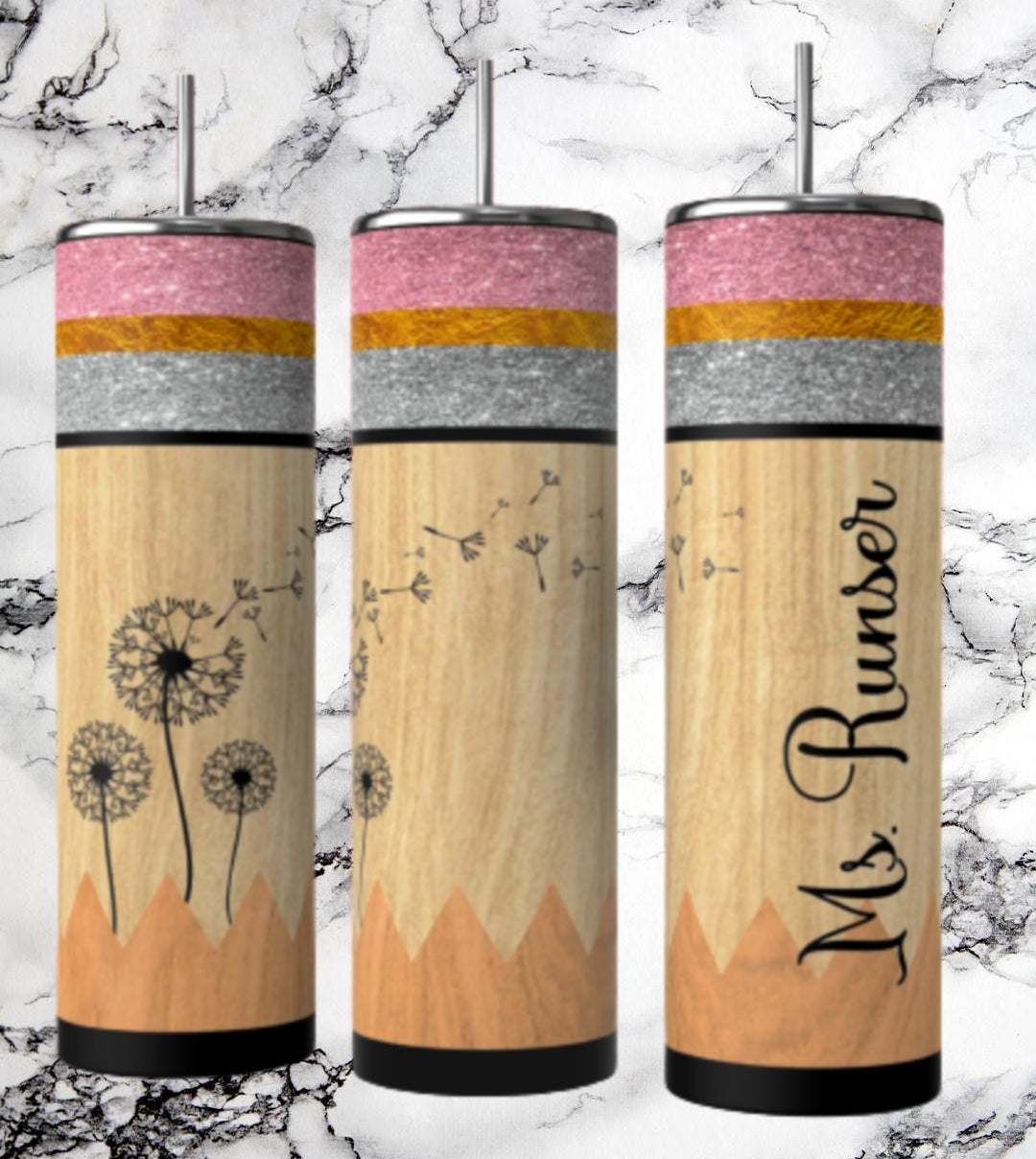 Woodgrain Watercolor Floral Pencil Tumbler Wrap Digital Download