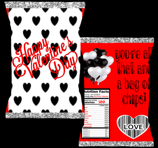 Red, Black, and White Valentines Chip Bag-Digital Download