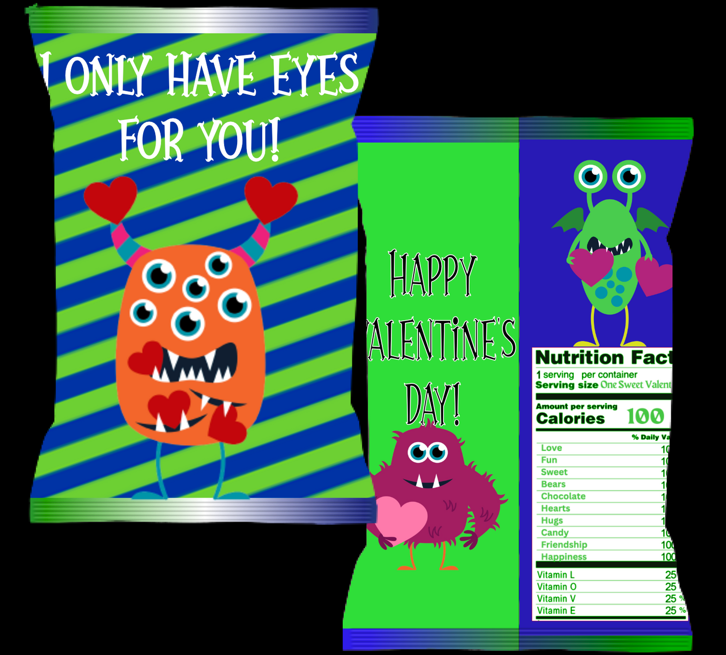 Monsters Valentine's Chip Bag- Digital Download